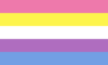 Thumbnail image: Image of the alternative five striped Bi-gender Pride Flag showing the addition of a yellow colored stripe.