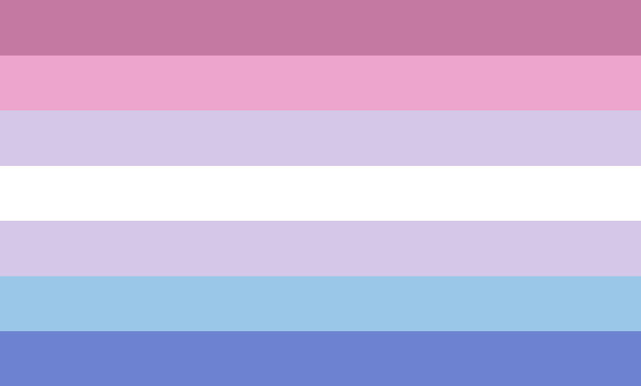 Image of the seven striped Bi-gender Pride Flag for people who identify as male and female and may go between the two genders or combine them.