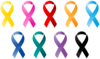 Nine different colored cancer awareness ribbons. thumbnail image