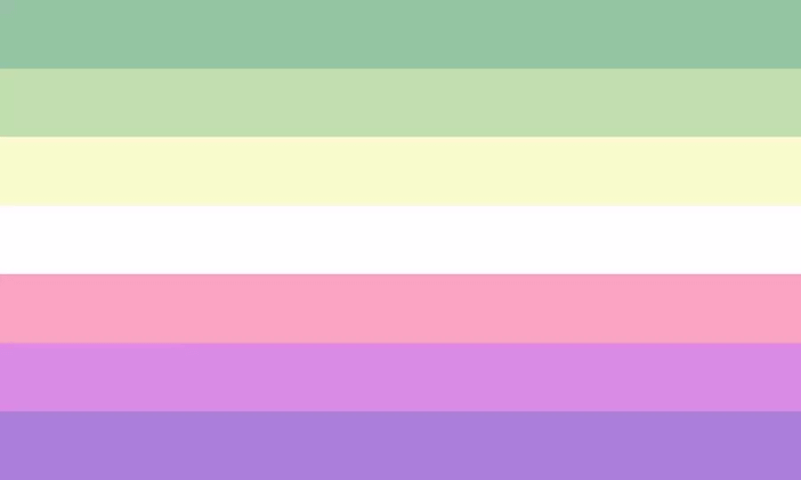 Image of the pastel color schemed Genderfae Pride flag.