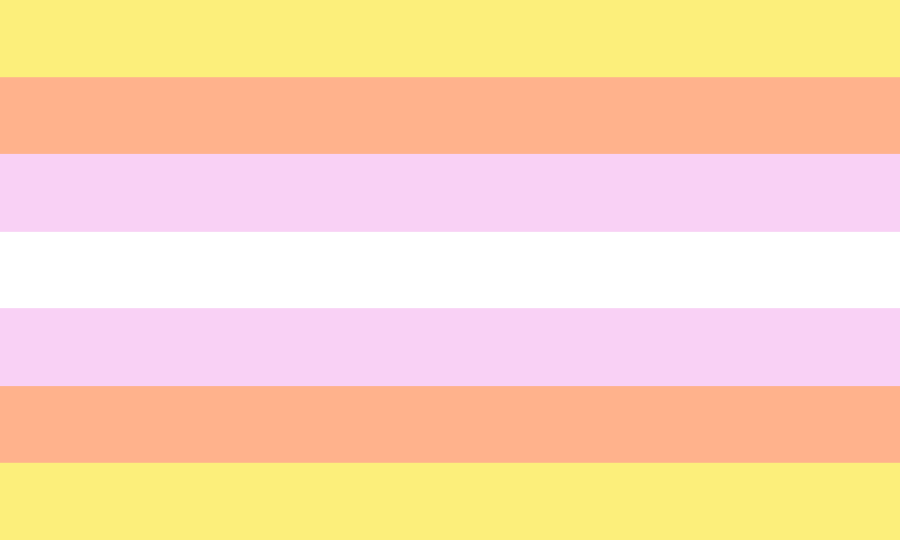 The Pangender flag features light shades of pink, red, and yellow and a white stripe in the middle.