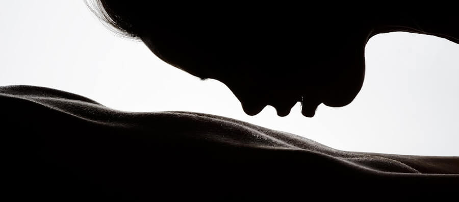 Black and white silhouette of sexual foreplay.